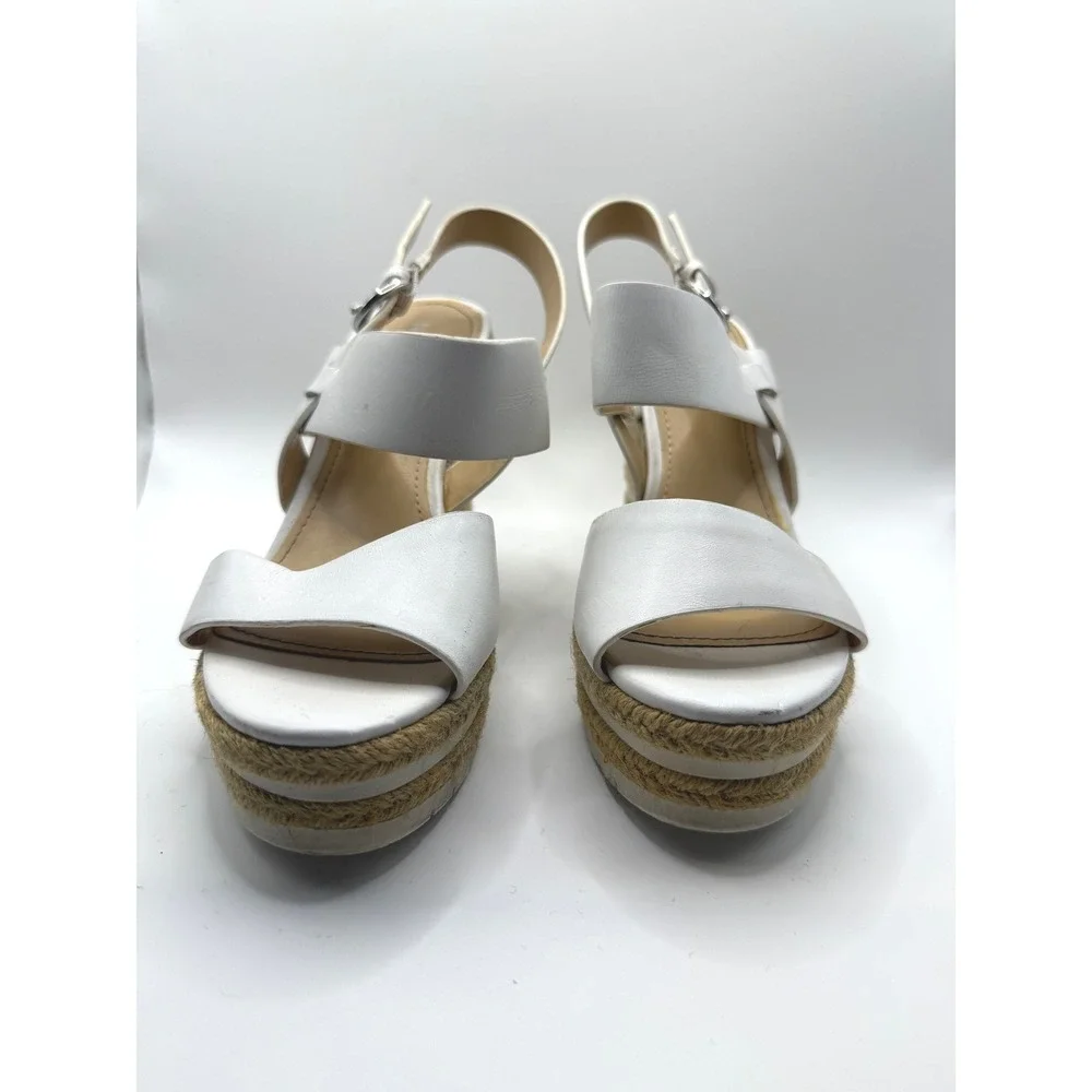 Nine West Alivia White Leather Espadrille Wedge Sandals Platform Womens 5M 208